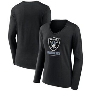 Raiders Women's Logo Team Lockup Long Sleeve V-Neck T-Shirt - Black 2XL NWT